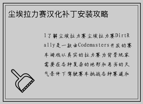 尘埃拉力赛汉化补丁安装攻略